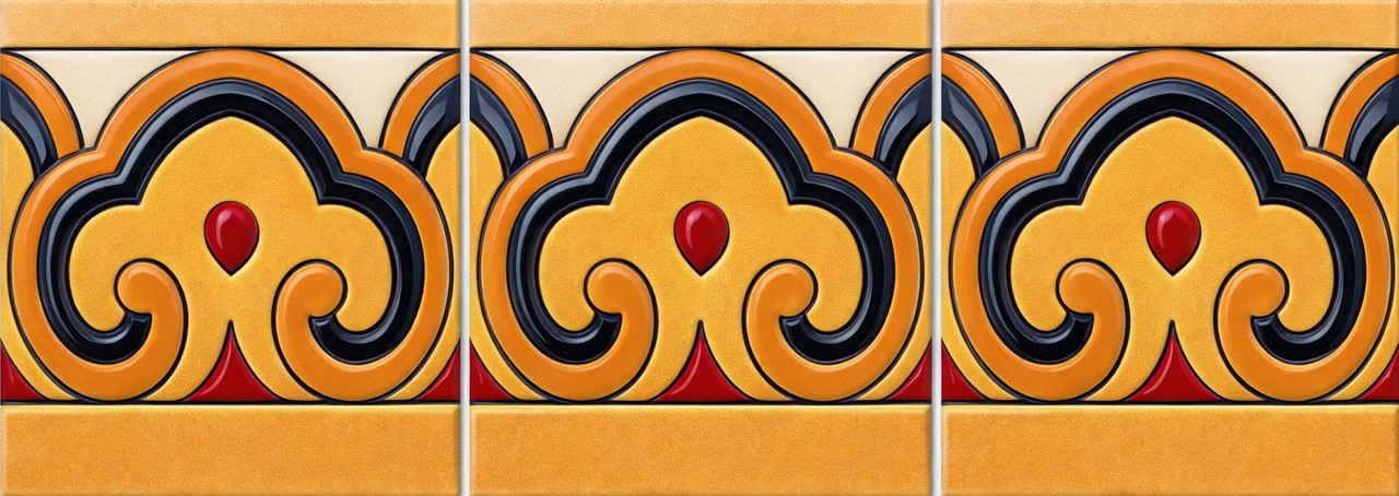 Mexican talavera arch scroll relief border tile trim three tile border set