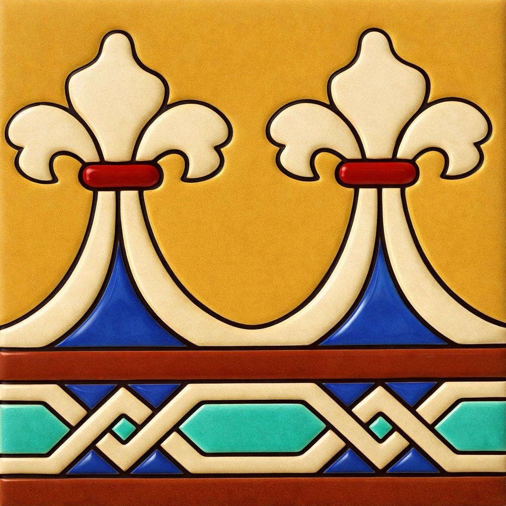 Talavera fleur de lis geometric relief border tile
