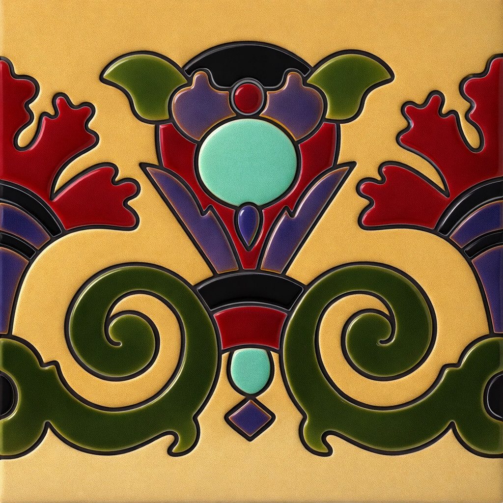 Mexican talavera medallion relief border tile decorative trim