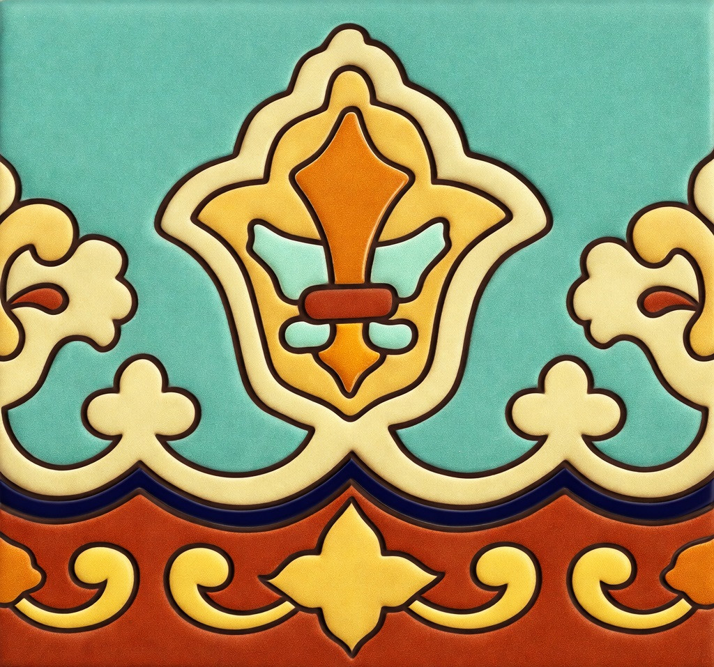 Turquoise fleur de lis mexican talavera border