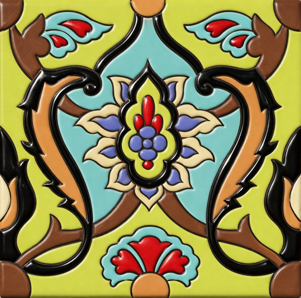 Talavera floral vine relief mexican decorative tile pattern