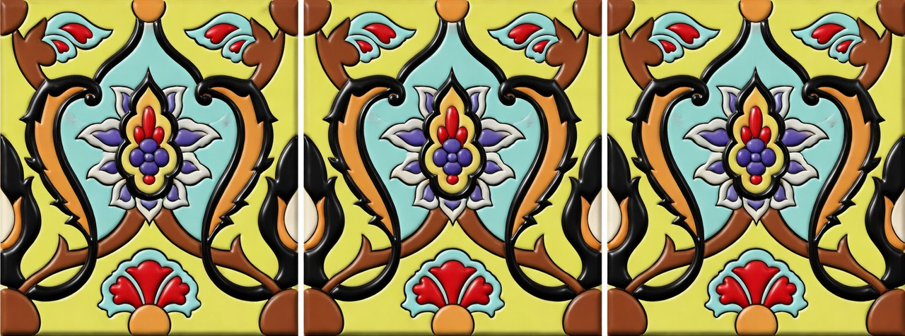 Talavera floral vine relief mexican decorative tile pattern handcrafted relief tile set