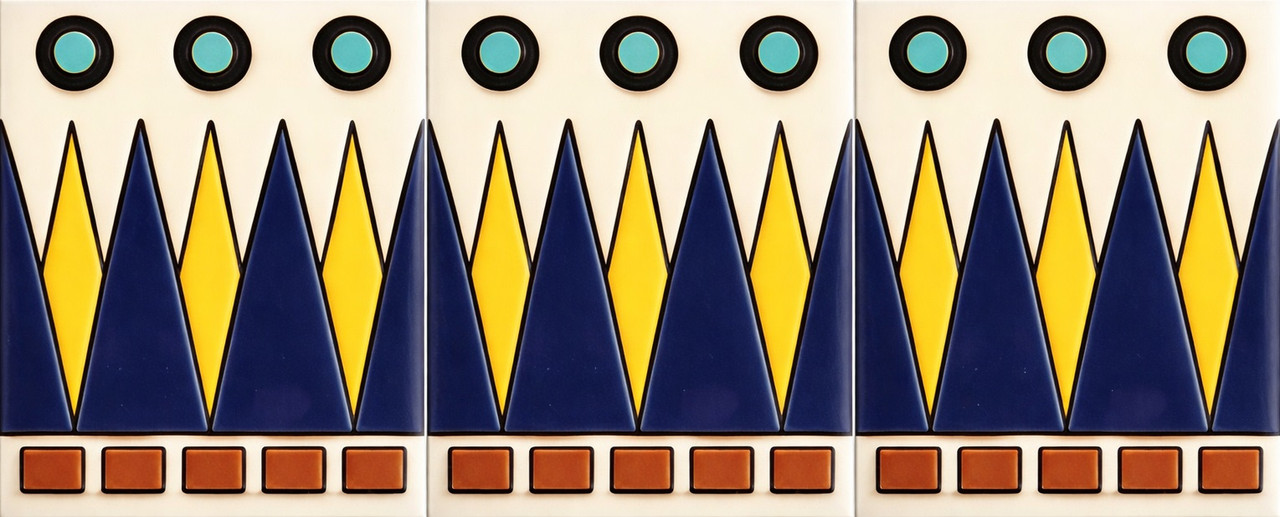 Mexican talavera art deco geometric relief border three piece set