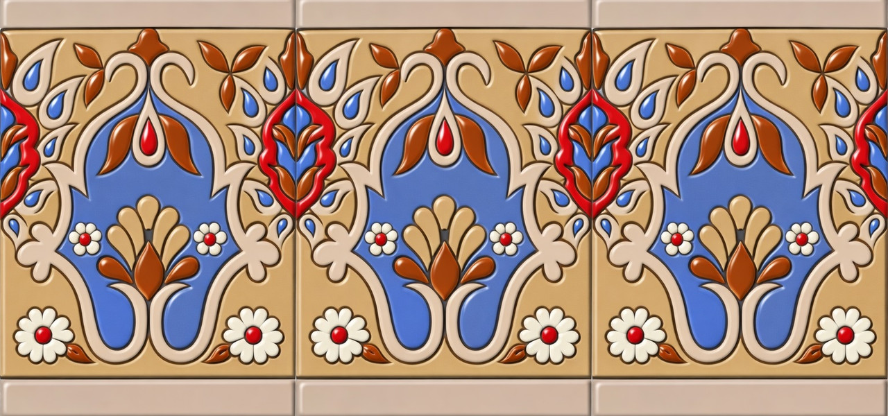 Mexican talavera floral shield relief decorative tile handcrafted relief tile set