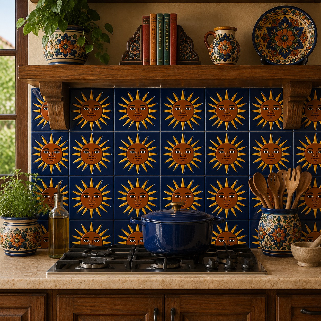 Mexican Relief Tile – Sun Face Motif Talavera Art