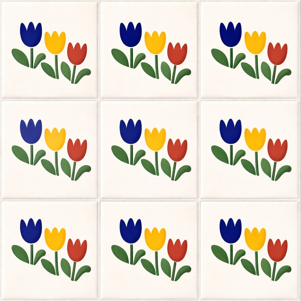 Talavera three tulip mexican tile shown as a nine tile set with clean light grout lines