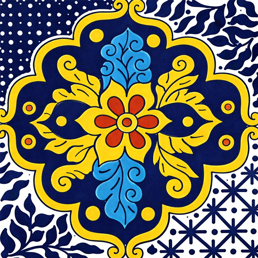 Yellow blue talavera medallion tile