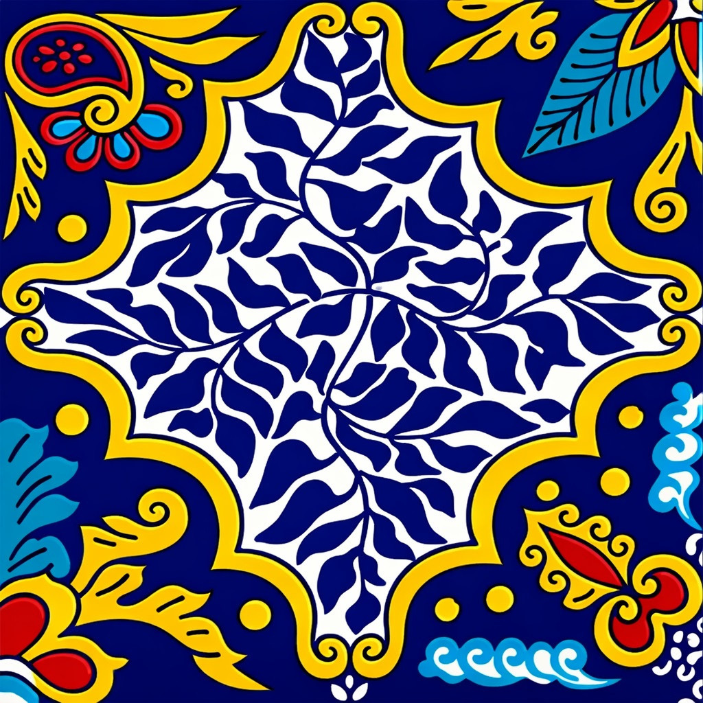 Blue talavera foliage medallion mexican tile