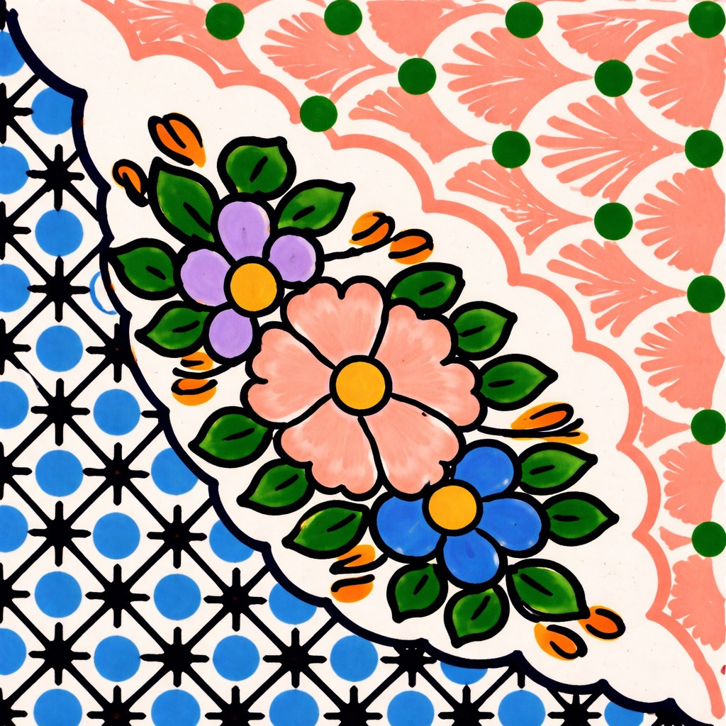 Mexican tile diagonal blossom pattern