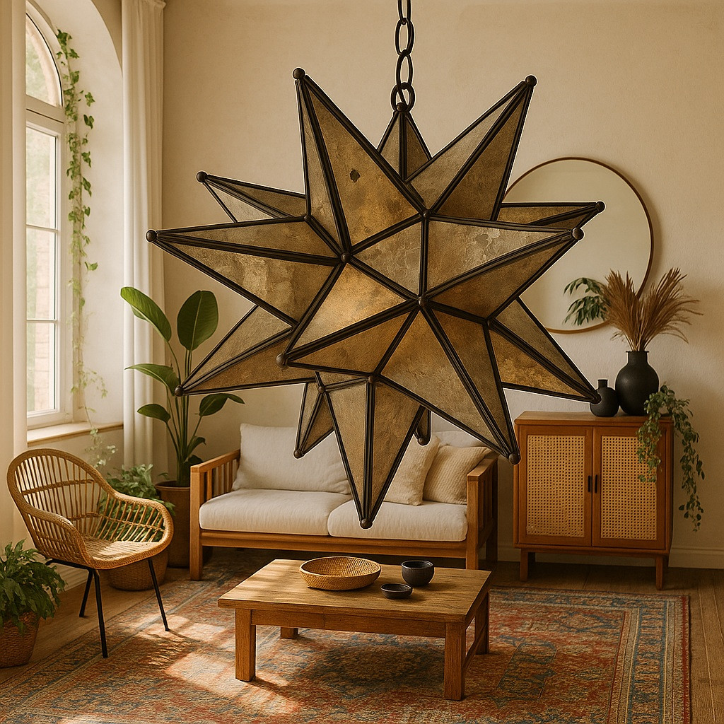 Moravian Star Lantern Crafted from Antique Espejo Viejo