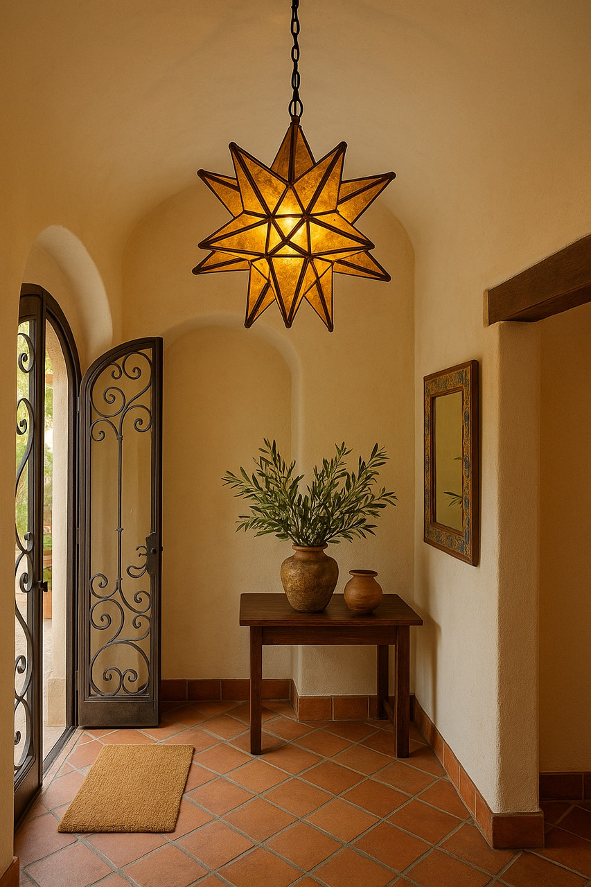 Moravian Star Lantern Crafted from Antique Espejo Viejo