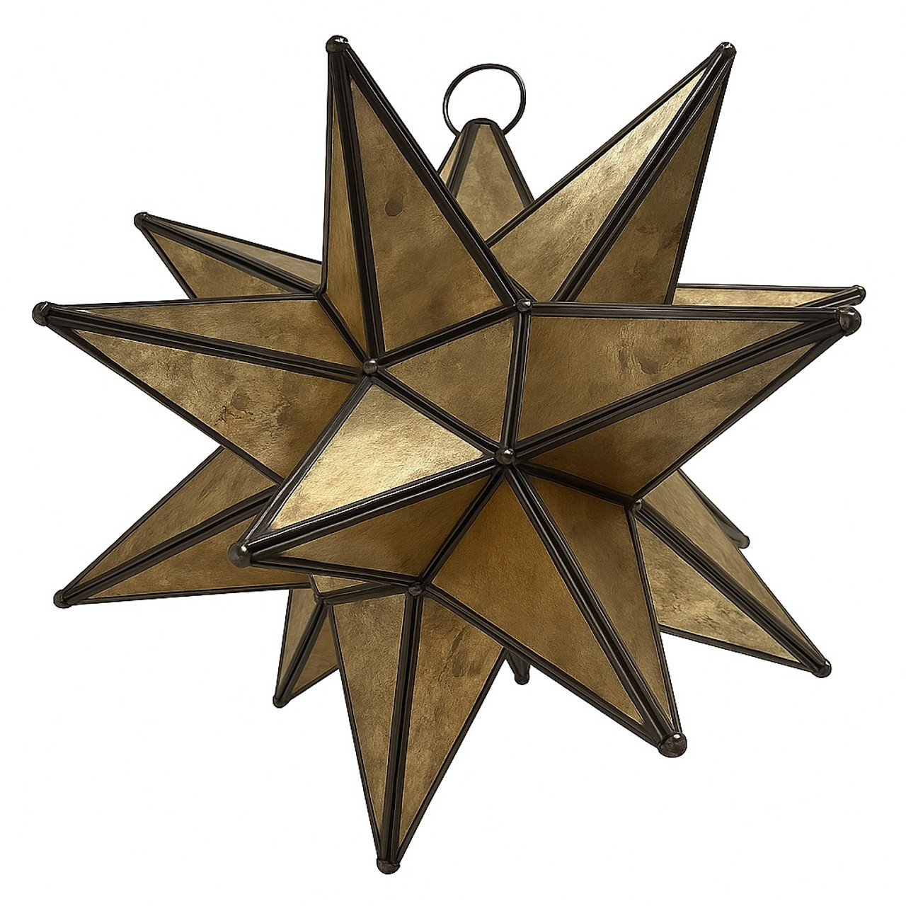 Moravian star lantern crafted from antique espejo viejo with light off