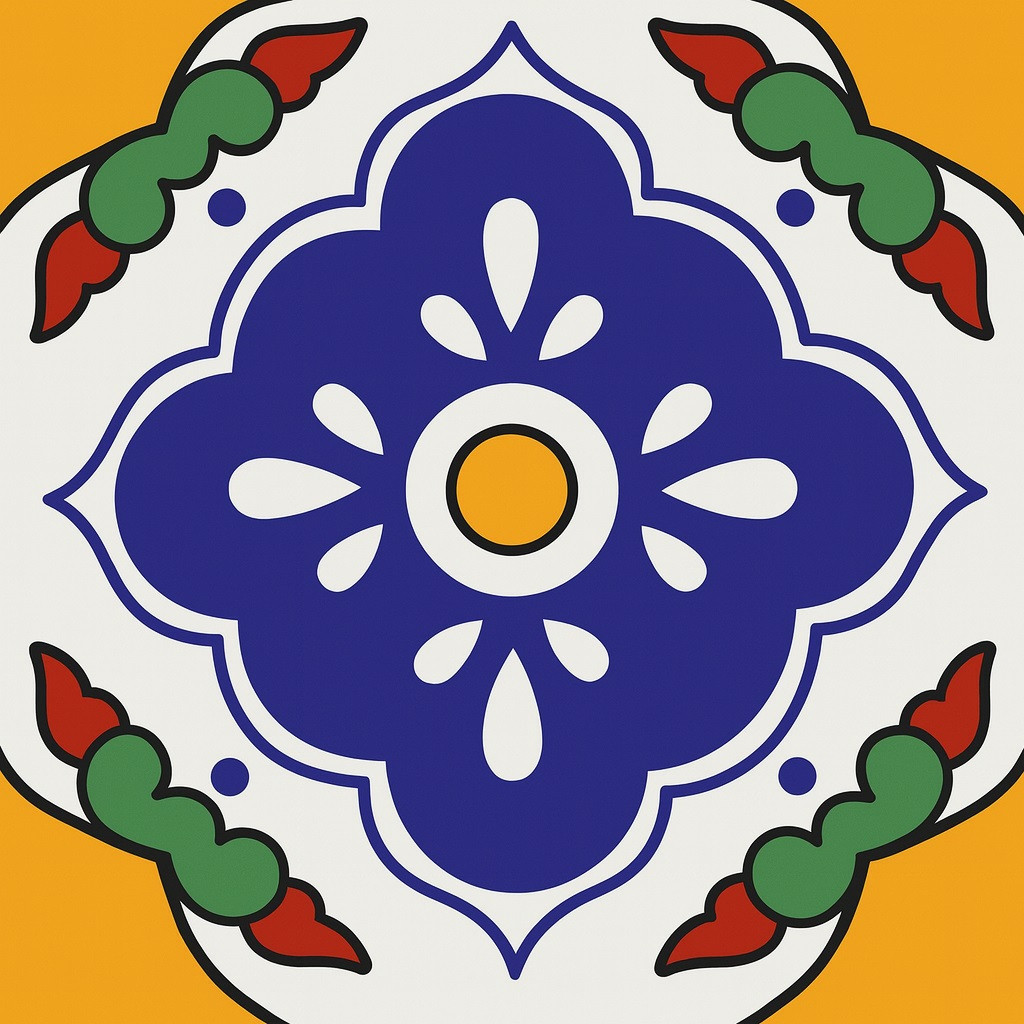 Talavera tile blue floral yellow border Guadalajara pattern