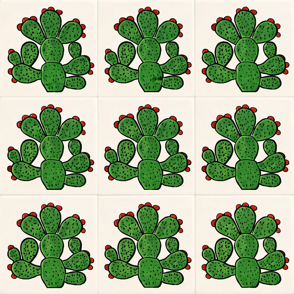 Talavera prickly pear cactus tile nine tile set with solid colors and clear grout lines