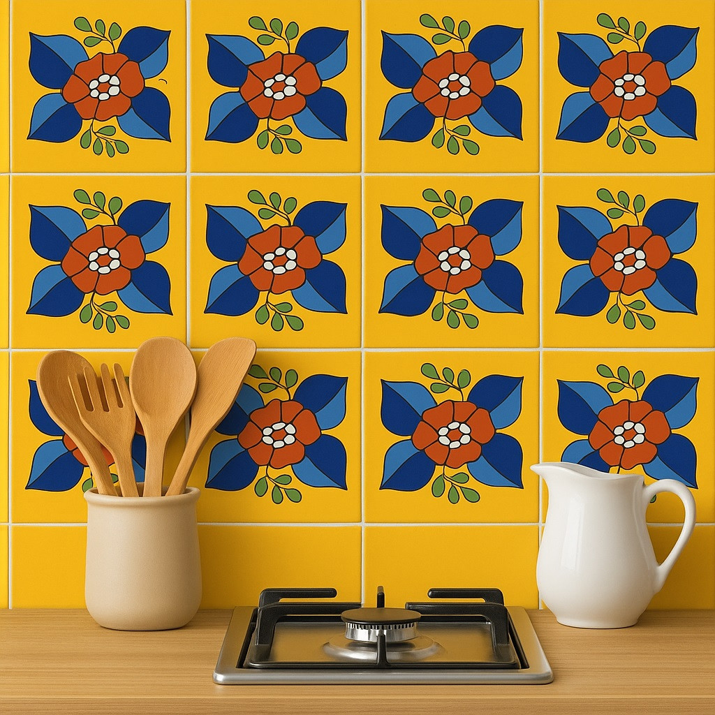 Mexican Talavera Tile - Yellow Terracotta Design