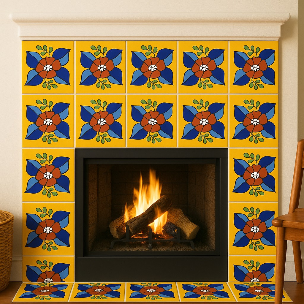 Mexican Talavera Tile - Yellow Terracotta Design