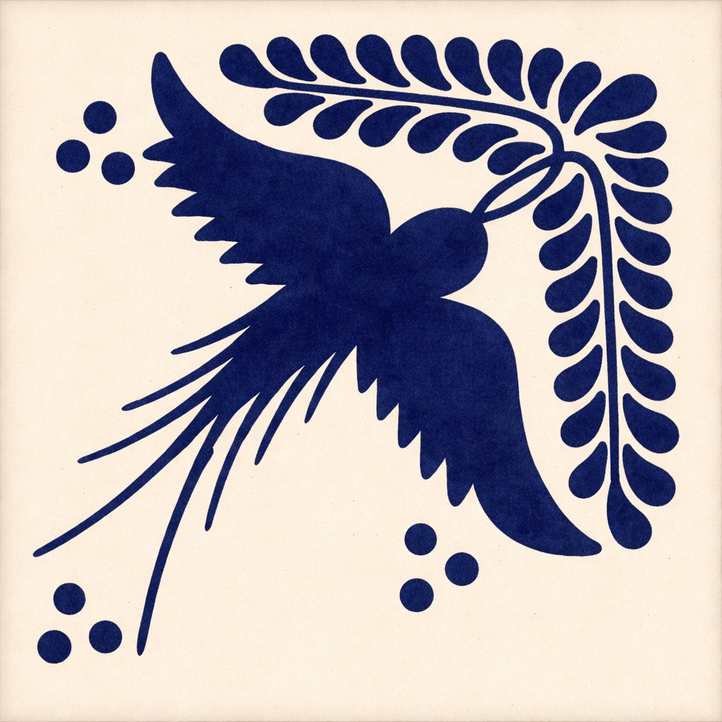 Cobalt bird talavera tile