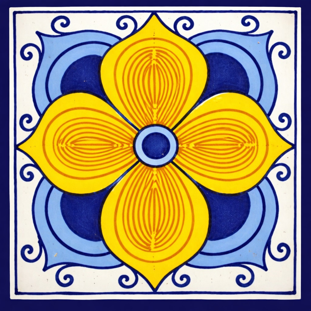 Yellow cobalt talavera medallion tile