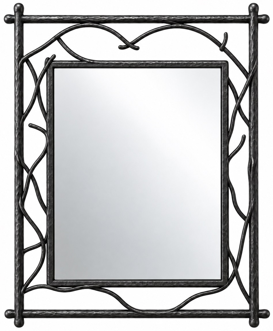 Spanish Mission style wrought iron wall mirror with black color frame