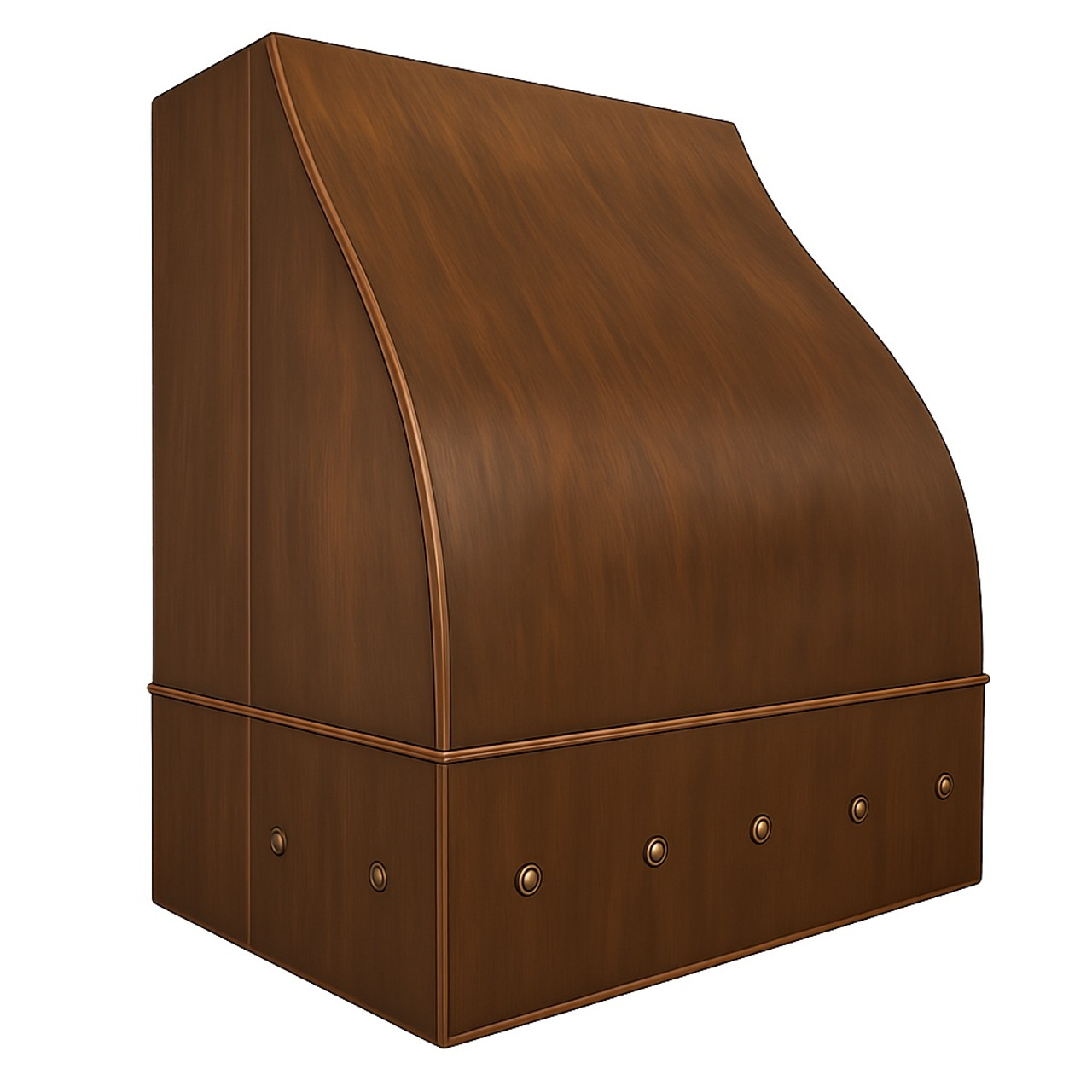 Under cabinet hammered copper range hood - angle view
