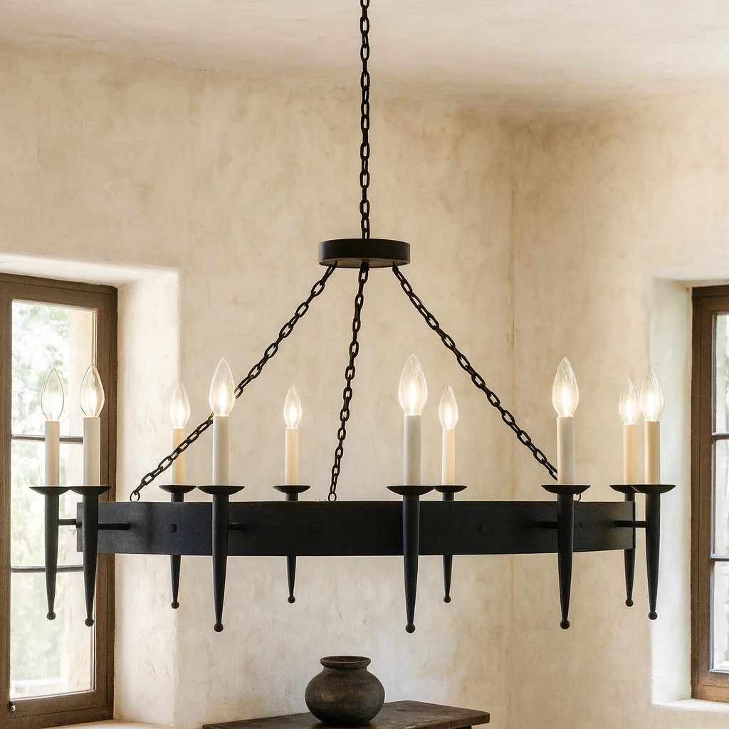 Wrought Iron Circular Candle Chandelier
