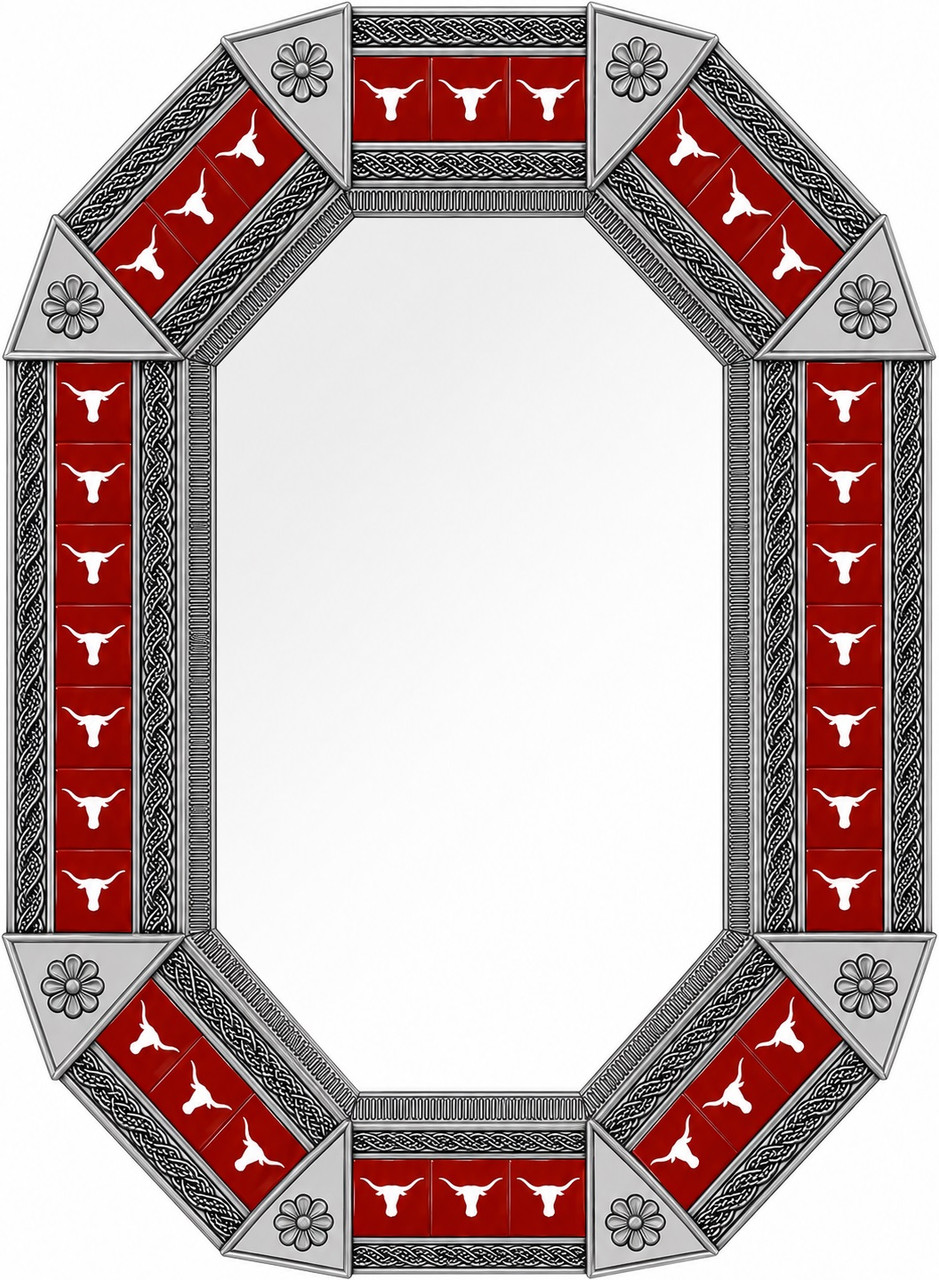 Octagonal tin mirror red longhorn talavera tiles