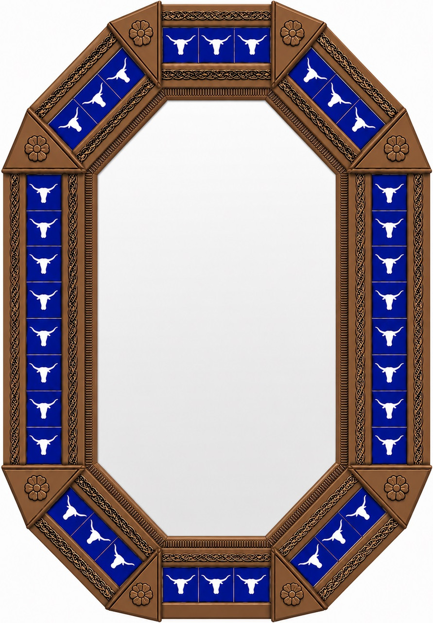 Decorating octagonal tin mirror frame with longhorn talavera tiles light brown