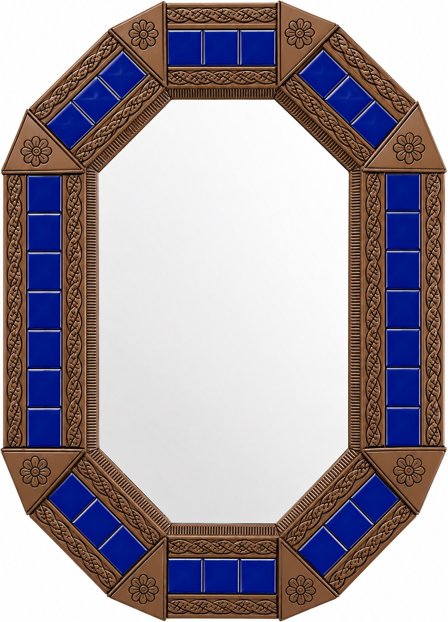 Decorating octagonal cobalt talavera tin mirror frame design light brown