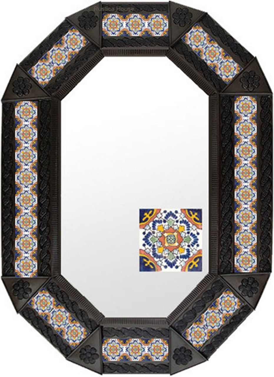 octagonal metal tin frame decorated with mexican hand made tile