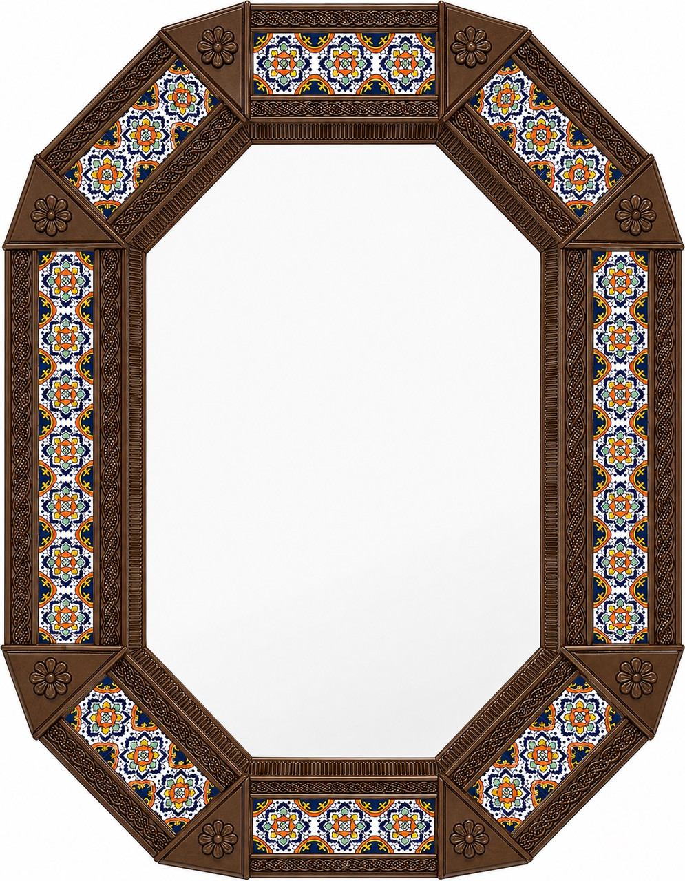 Tin talavera octagonal decorative hacienda mirror frame light brown
