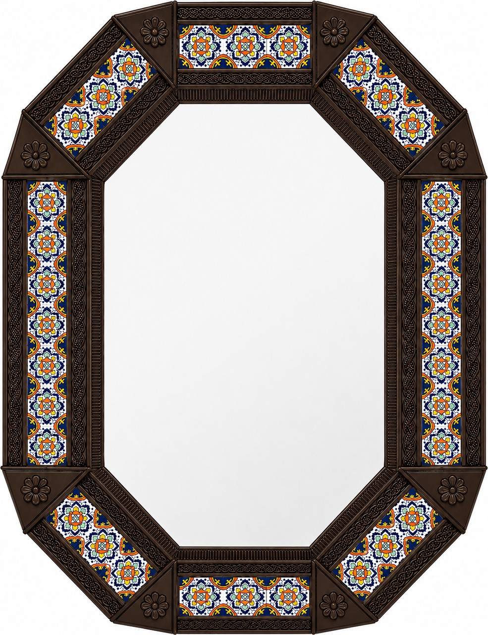 Tin talavera octagonal decorative hacienda mirror frame dark brown