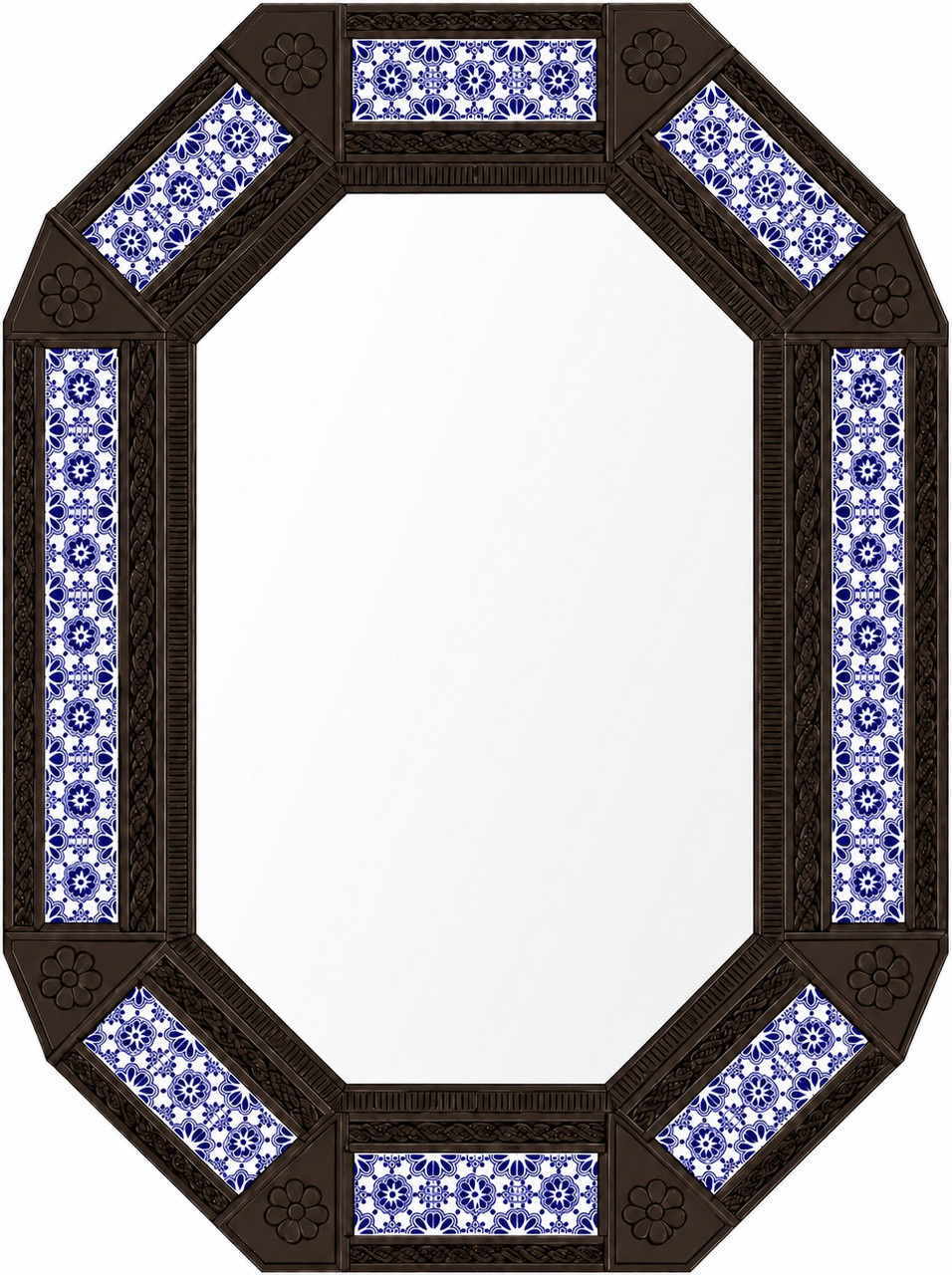 Decorating octagonal blue talavera tile tin mirror frame design dark brown