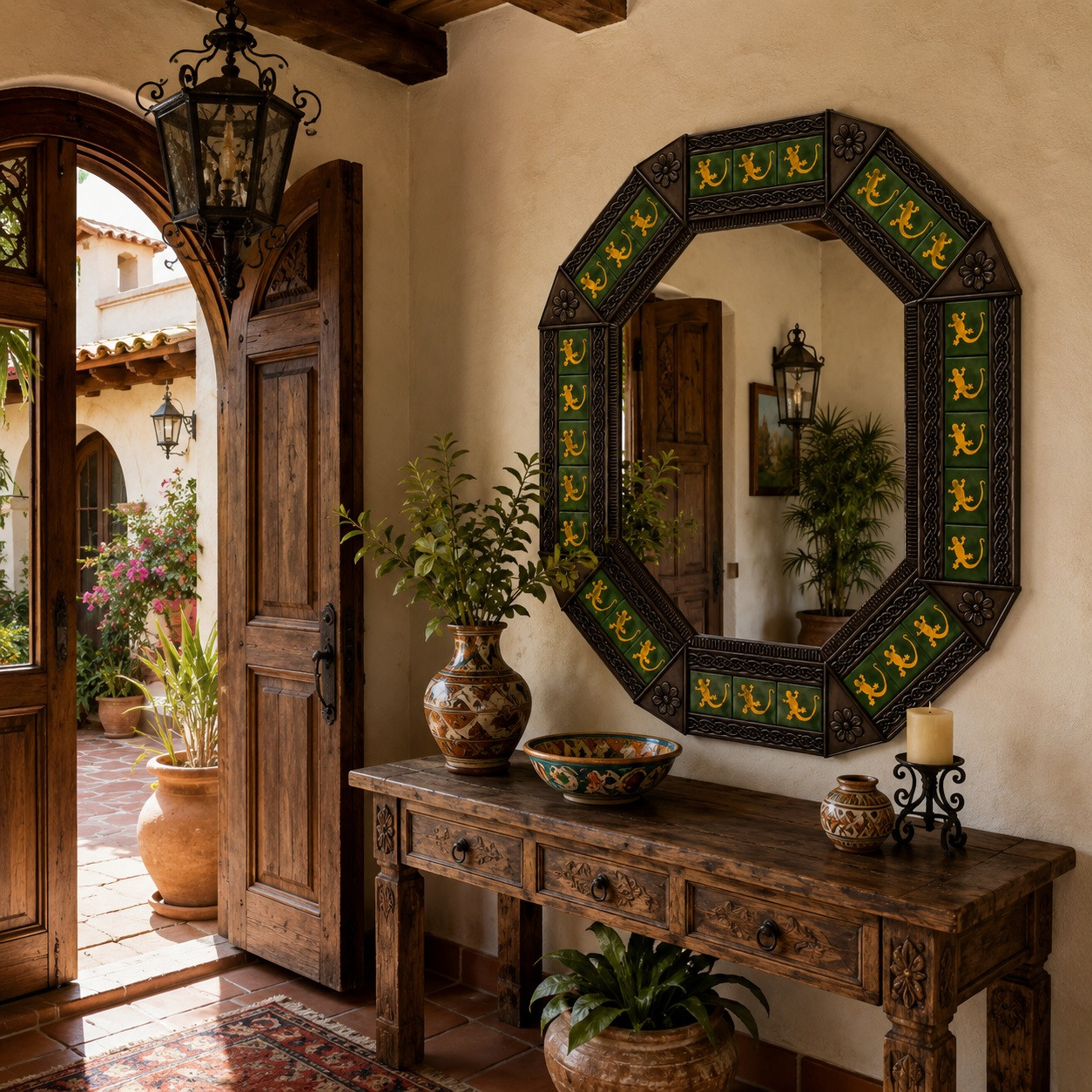 Decorating Octagonal Lizard Talavera Tin Mirror Frame Design