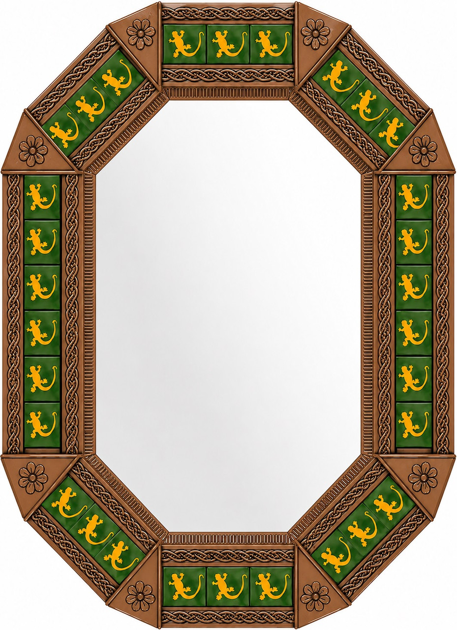 Decorating octagonal lizard talavera tin mirror frame design light brown