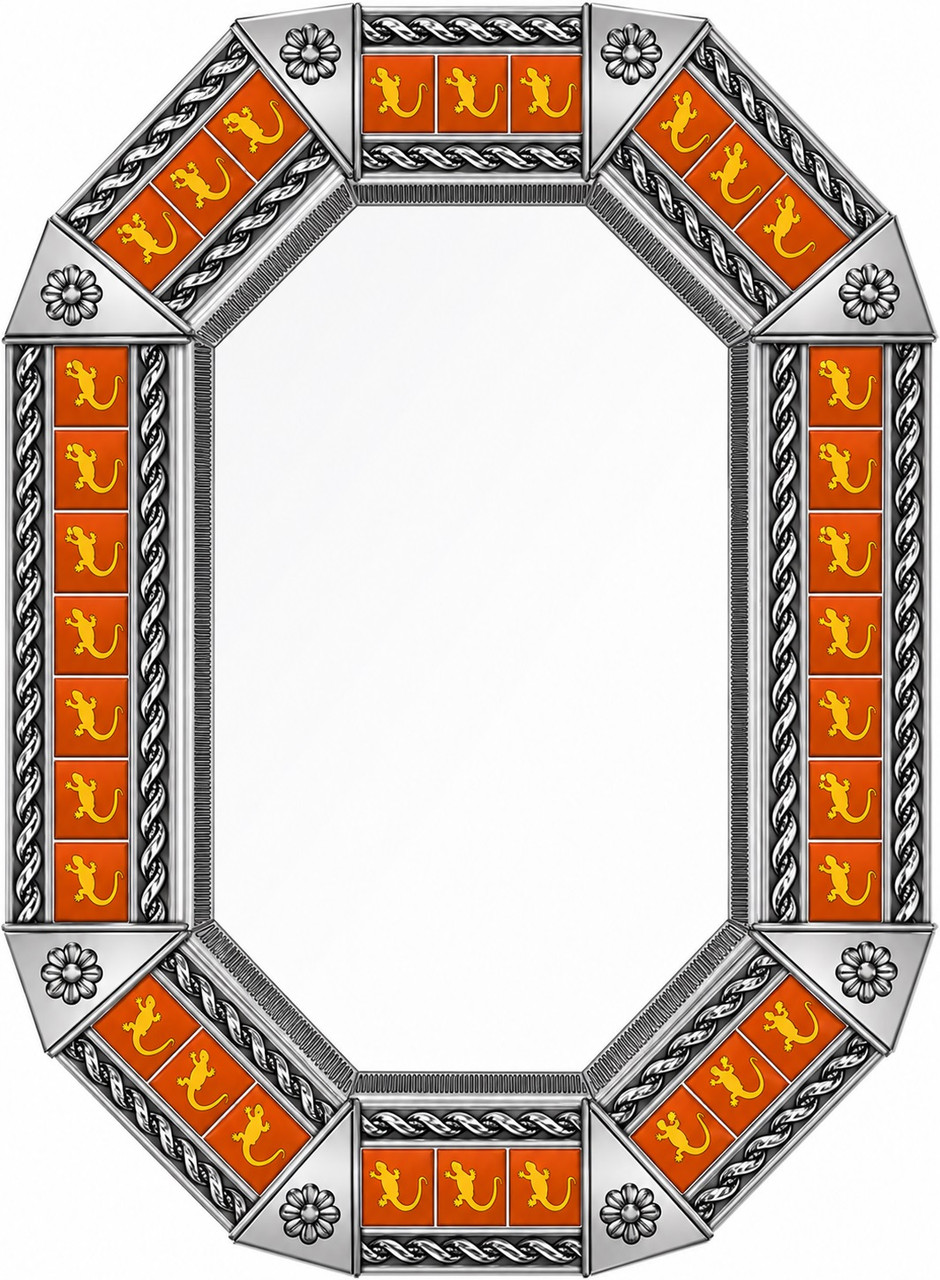 Octagonal decorative tin mirror orange talavera lizard tiles