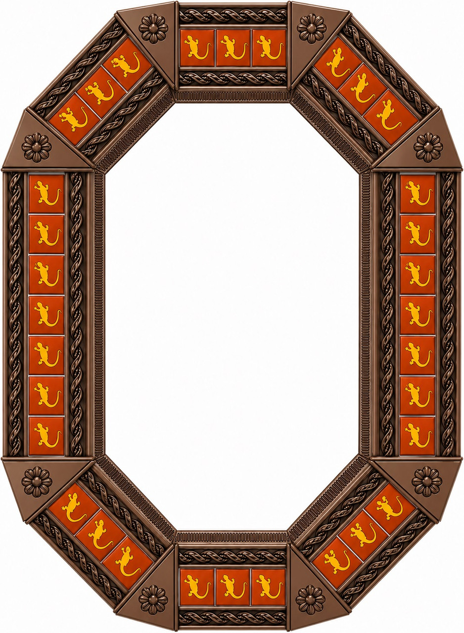Octagonal decorative light brown tin mirror orange talavera lizard tiles