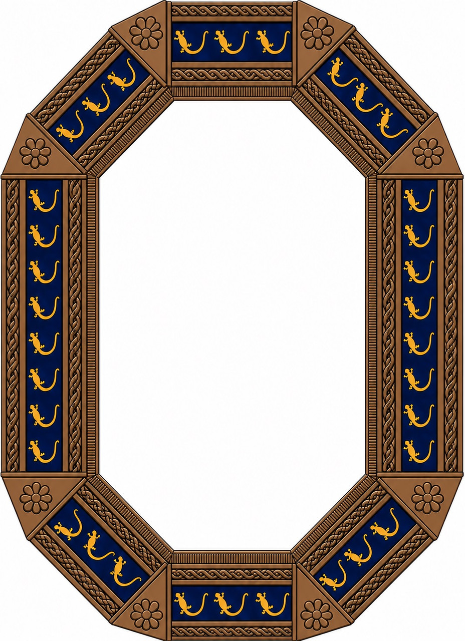 Octagonal decorative lizard talavera tin mirror frame accent light brown