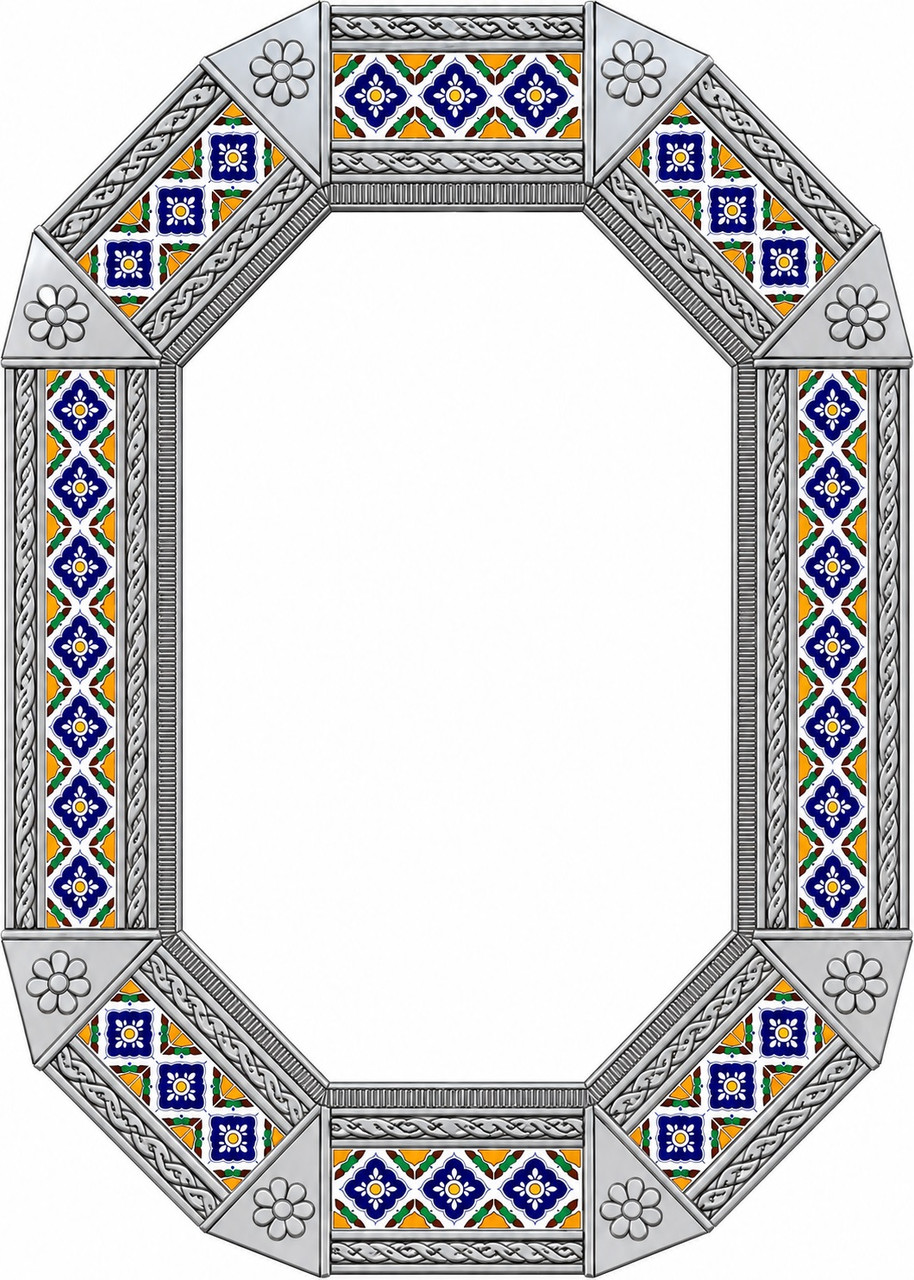 Decorative octagonal talavera tile tin mirror floral accents