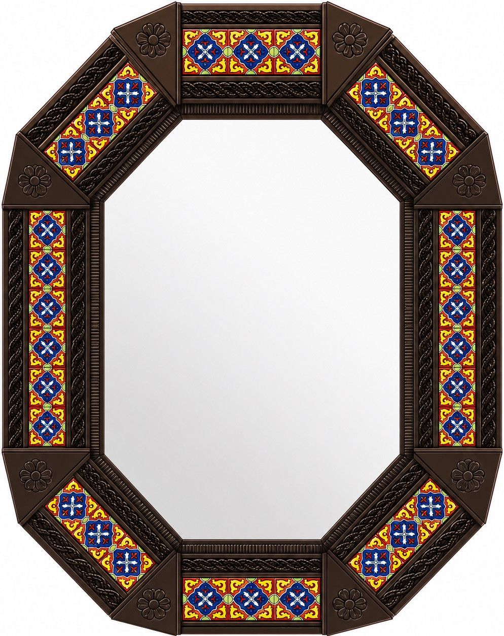 Decorating octagonal talavera tile tin mirror frame design dark brown