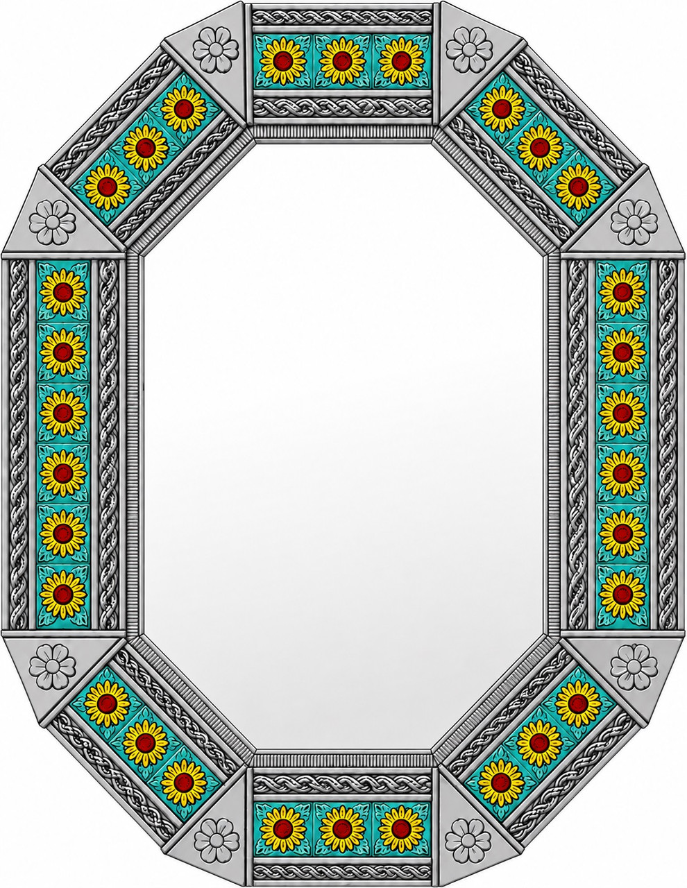 Octagonal decorative tin mirror with sunflower talavera tiles