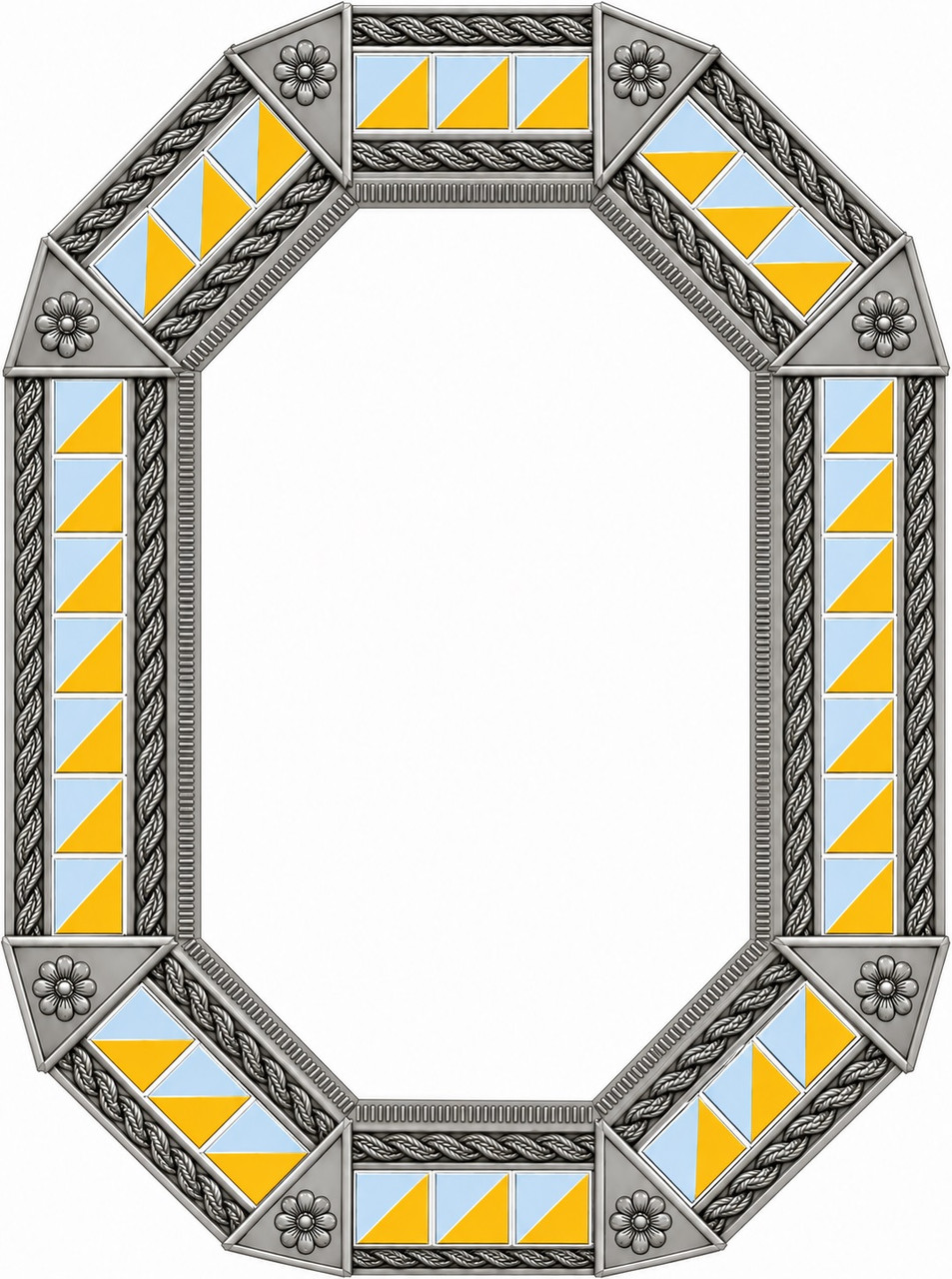 Octagonal decorative tin mirror with yellow blue white talavera tiles