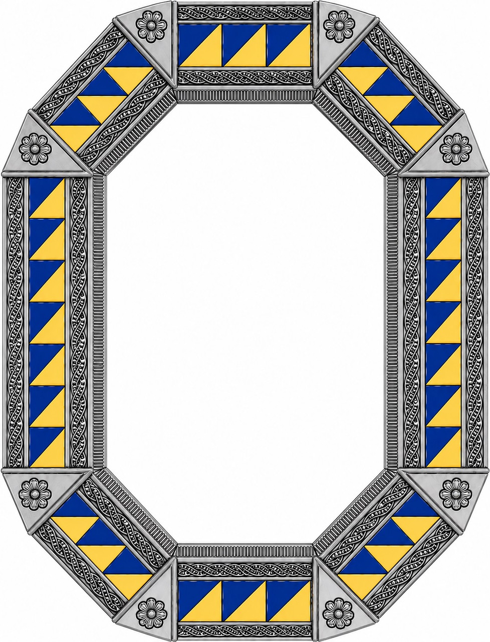 Octagonal decorative tin mirror blue yellow talavera tiles