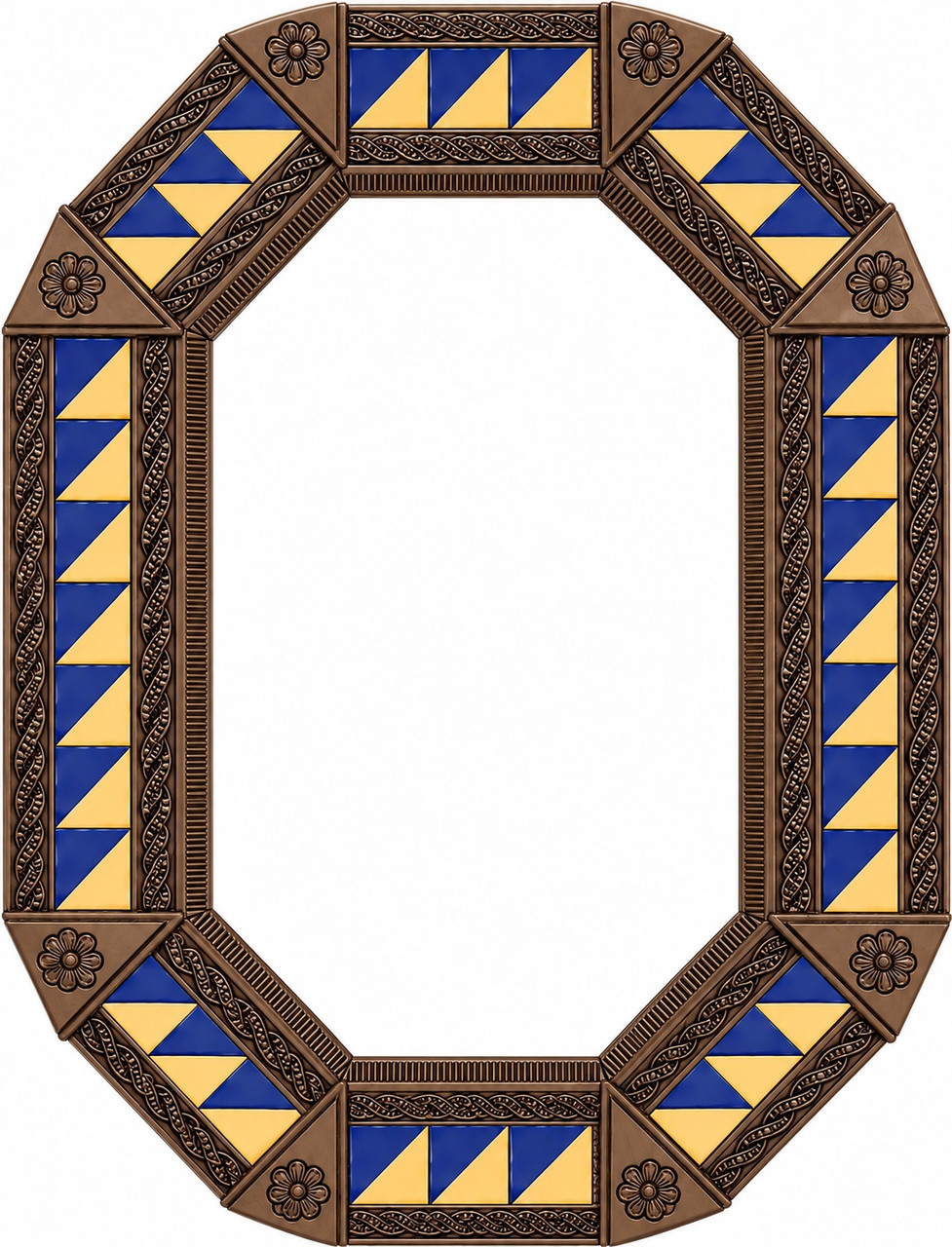 Octagonal decorative tin mirror blue yellow talavera tiles light brown