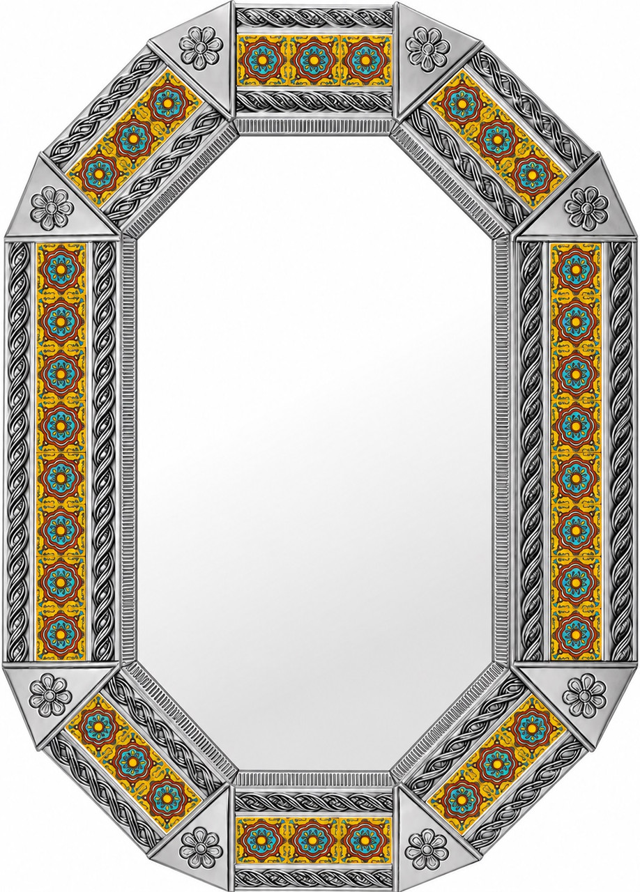 Octagonal decorative cupula floral talavera tin mirror frame