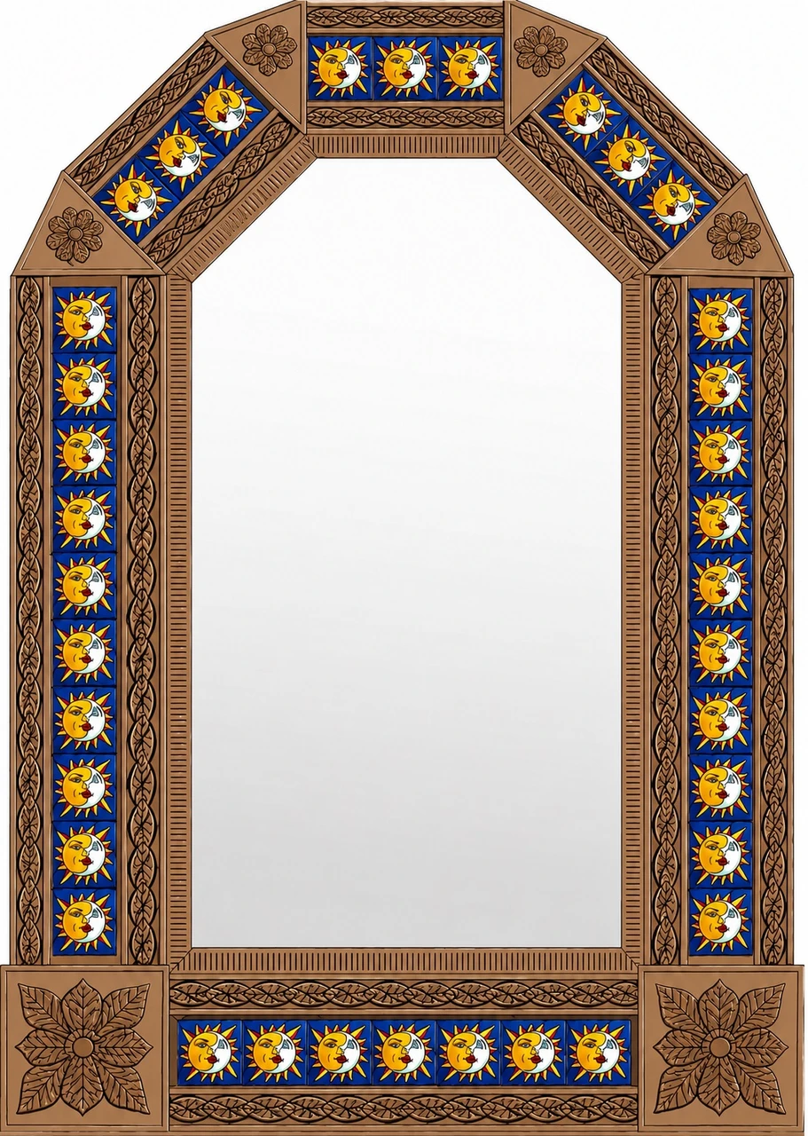 Marron tin mirror sun moon talavera tiles
