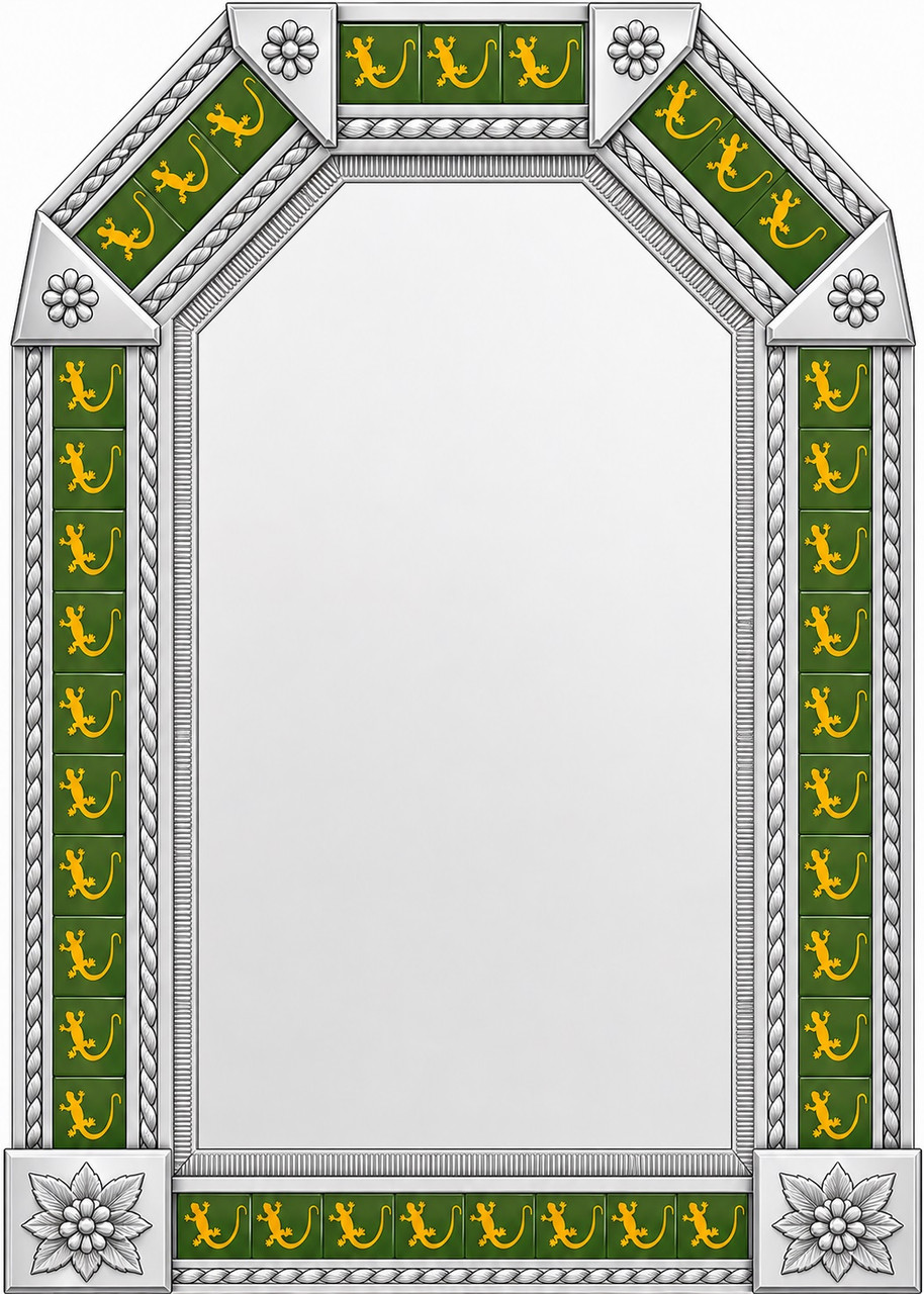 Tin Mirror with Green Lizard Talavera Tile Frame