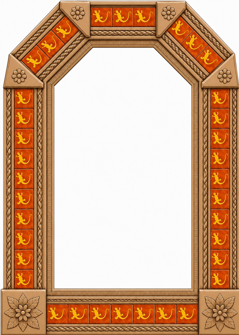 Tin Mirror with Orange Lizard Talavera Tile Frame