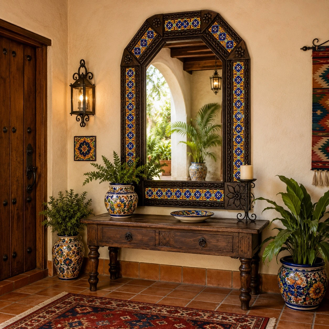 handcrafted-tin-mirror-old-world-talavera-tile-frame-mexican-entryway