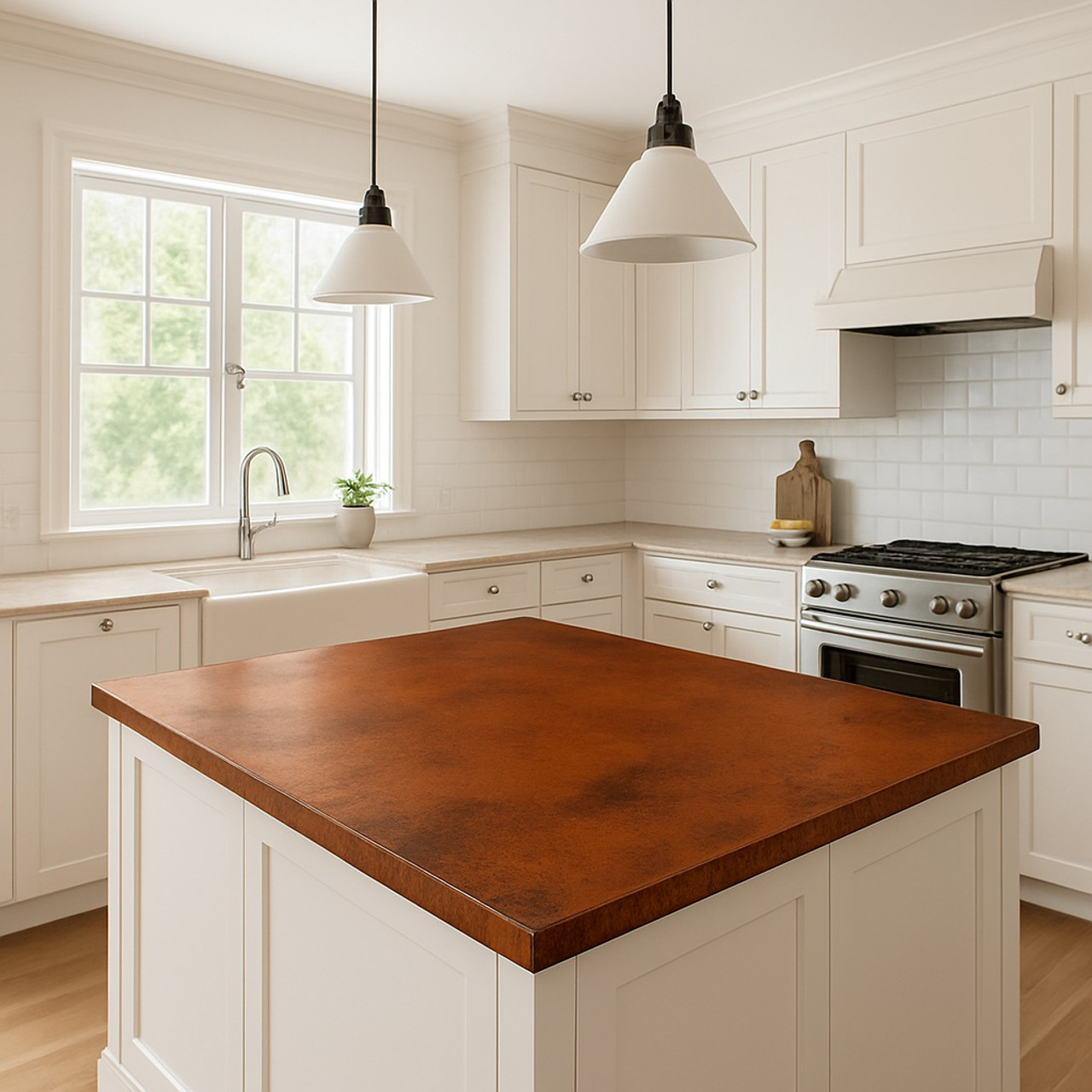 Hand-hammered rectangular copper tabletop, perfect for kitchen island countertops