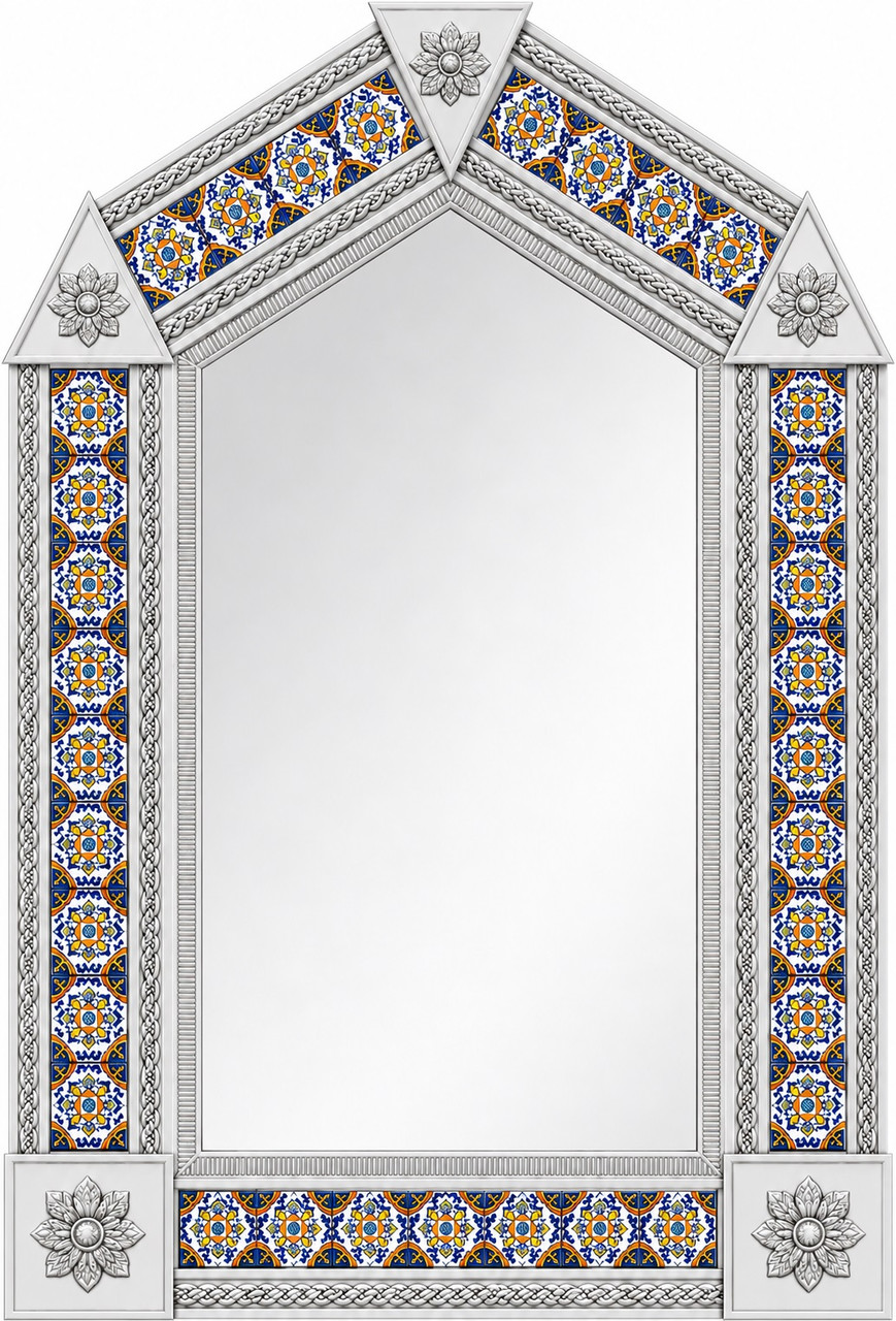 Handcrafted arch tin mirror colorful talavera tile border